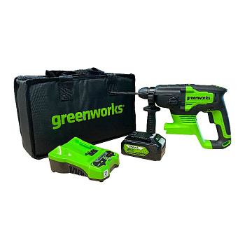 24В Перфоратор аккумуляторный бесщеточный Greenworks GD24SDS2 2 ДЖ, 24V, (в вомплекте АКБ 4АЧ и ЗУ) 24В Перфоратор аккумуляторный бесщеточный Greenworks GD24SDS2 2 ДЖ, 24V, (в вомплекте АКБ 4АЧ и ЗУ)