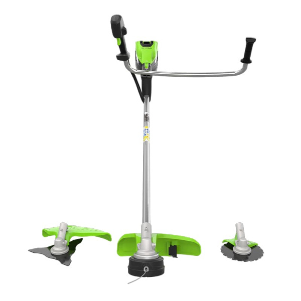 Триммер аккумуляторный Greenworks, 82V, 2,0 кВт, 46 см, c трехлопастным ножом и кусторезом, без АКБ Триммер аккумуляторный Greenworks, 82V, 2,0 кВт, 46 см, c трехлопастным ножом и кусторезом, без АКБ