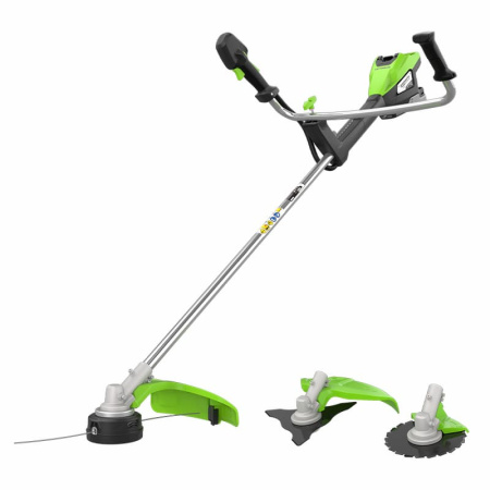 Триммер аккумуляторный Greenworks, 82V, 2,0 кВт, 46 см, c трехлопастным ножом и кусторезом, без АКБ