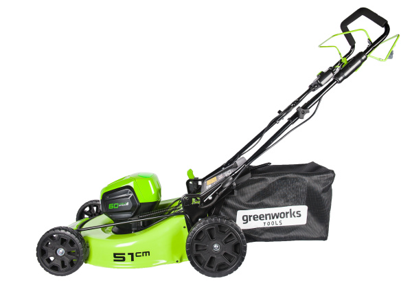Газонокосилка самоходная, аккумуляторная Greenworks, 60V, 64,5 см, бесщеточная, с АКБ 4АЧ и ЗУ Газонокосилка самоходная, аккумуляторная Greenworks, 60V, 64,5 см, бесщеточная, с АКБ 4АЧ и ЗУ
